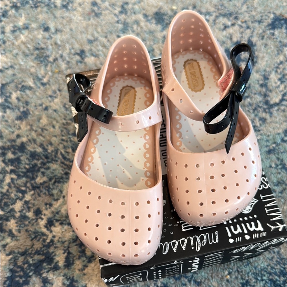 Mini Melissa Pink and Black Dress Shoes with Perforated Design